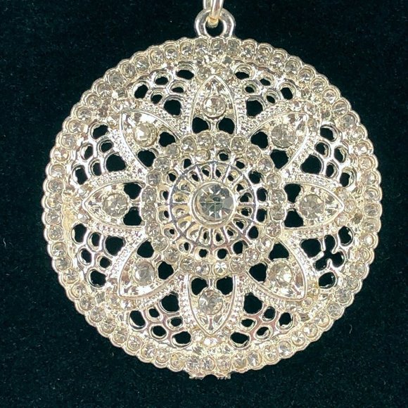 LC Lauren Conrad Silver Tone Long Necklace Rhinestone Mandala
